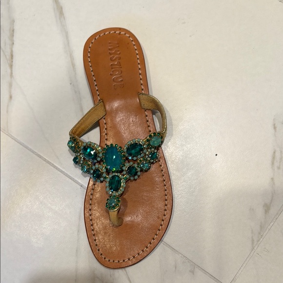 Mystique Boutique Women's Gold and Green Embellished Sandals - Picture 5 of 7